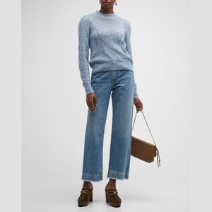 NWT Veronica Beard | Makani Alpaca Cable-Knit Sweater in Blue | Size L